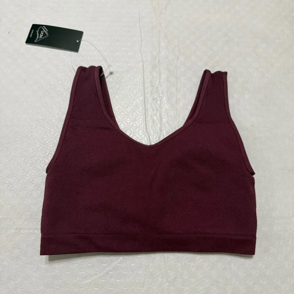 AnyBody Intimates Lycra Seamless Reversible Lounge Bra Wine Small NWT